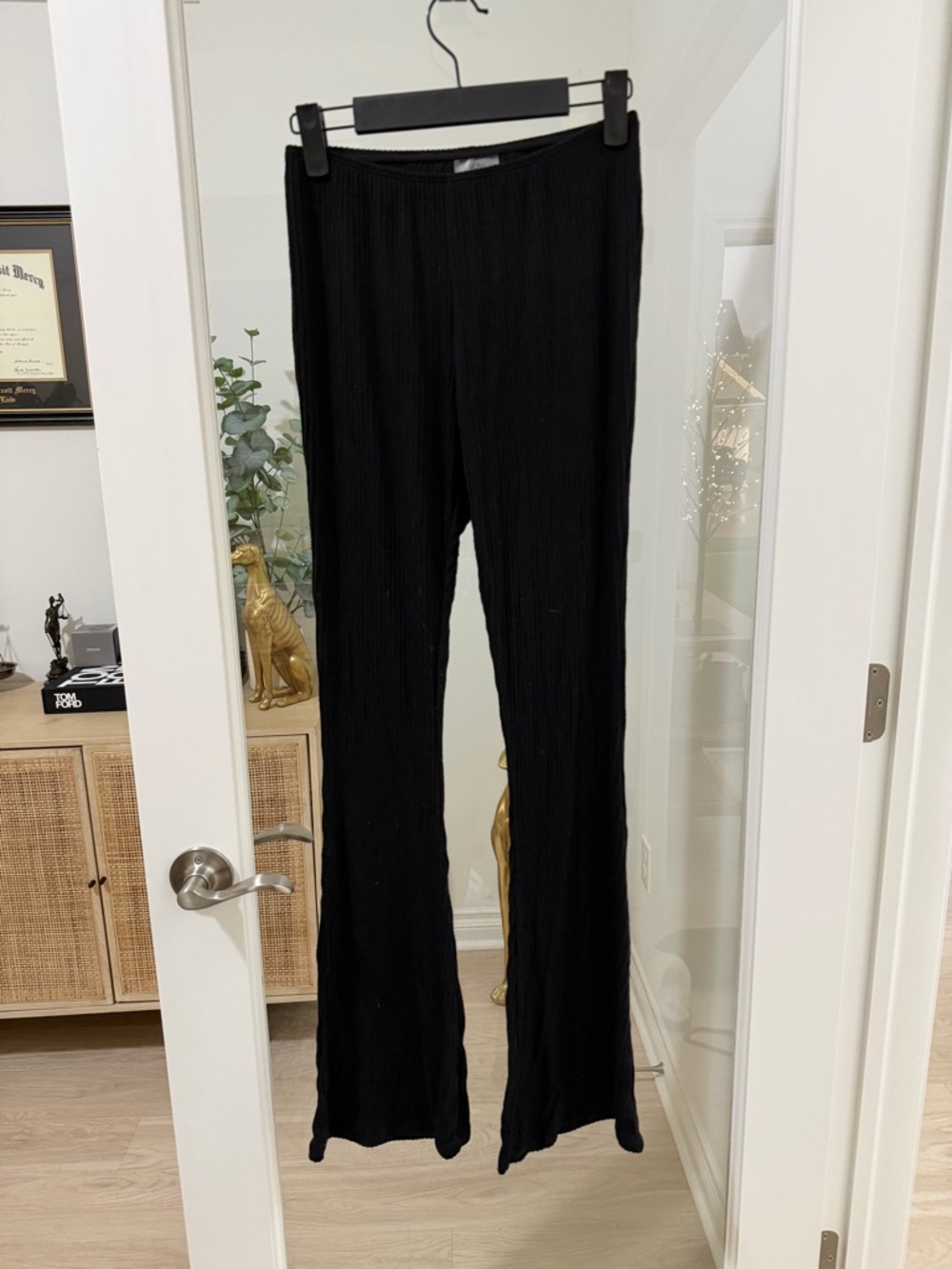 Klassy Network Black Ribbed Boot-Cut Pants